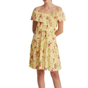 Lauren Ralph Lauren Women’s Yellow Pink Floral Crinked Cotton Dress size 12